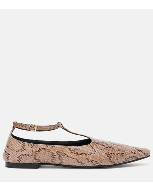 A.Emery Brown Ward Snake-Effect Leather Mary Jane Flats