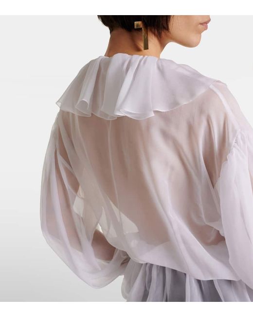 Blusa in chiffon di seta con volant di Dolce & Gabbana in White