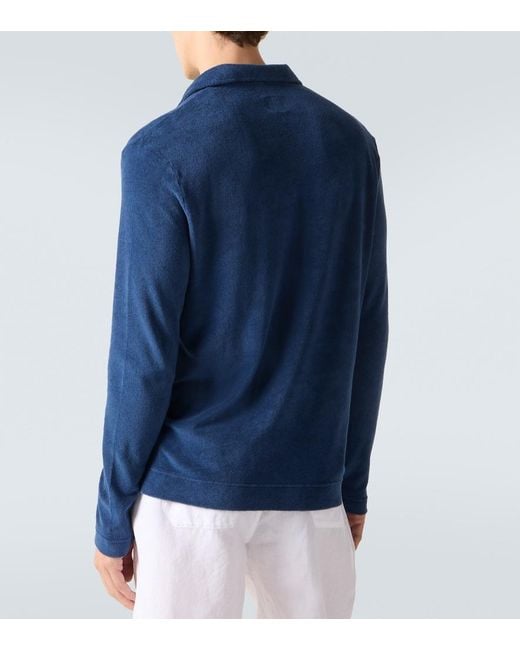 Fedeli Blue Cotton Terry Polo Sweater for men