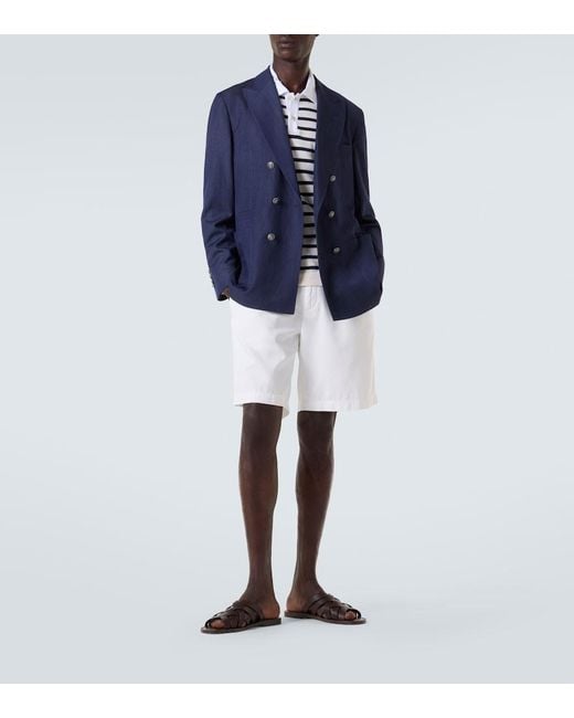 Brunello Cucinelli Blue Striped Cotton Polo Shirt for men