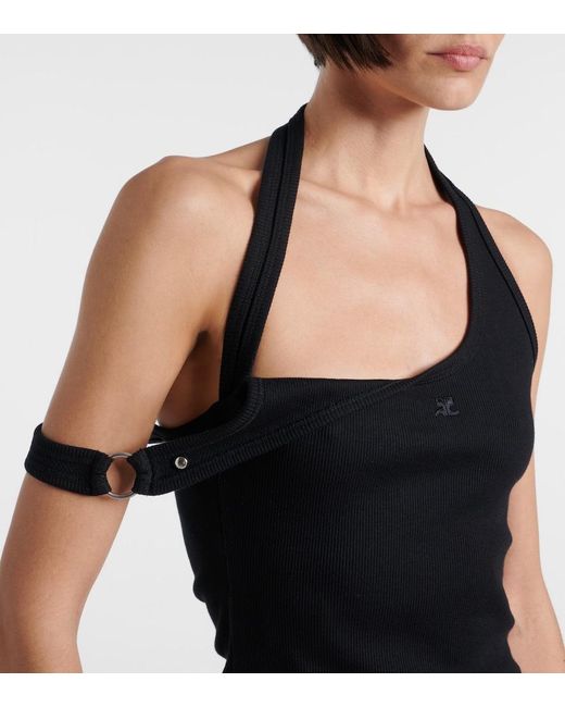 Courreges Black Undressed 90's Ribbed-Knit Cotton Top