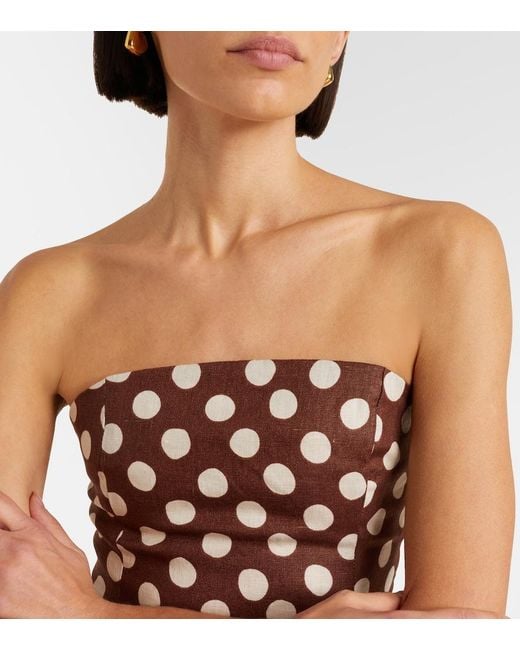 Faithfull The Brand Brown Petro Polka-Dot Strapless Linen Top
