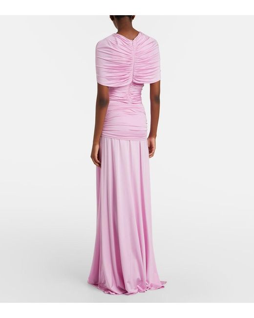 Self-Portrait Pink Caped Ruched Jersey Maxi Dress