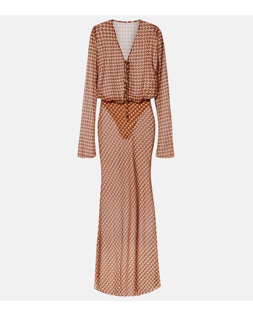 Bananhot Brown Nema Printed Sheer Maxi Dress