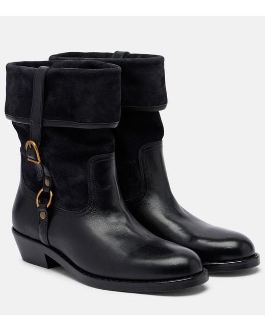 Isabel Marant Black Ildra 35 Leather And Suede Ankle Boots
