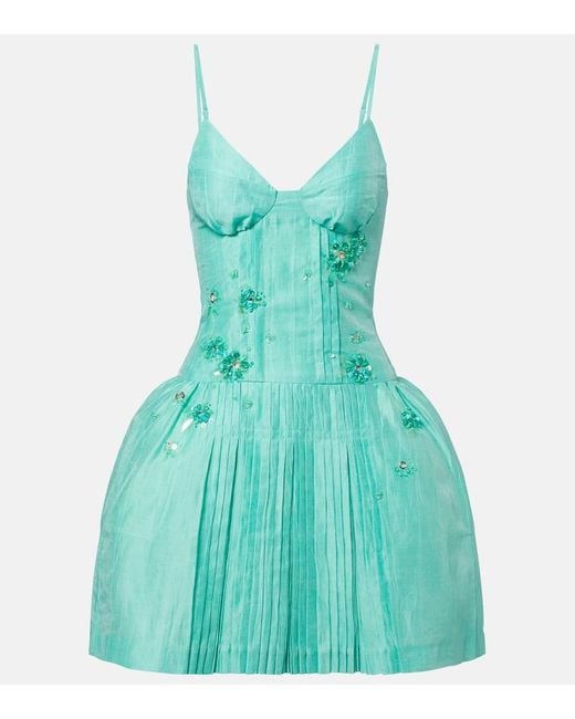 ShuShu/Tong Blue Embellished Linen-Blend Minidress