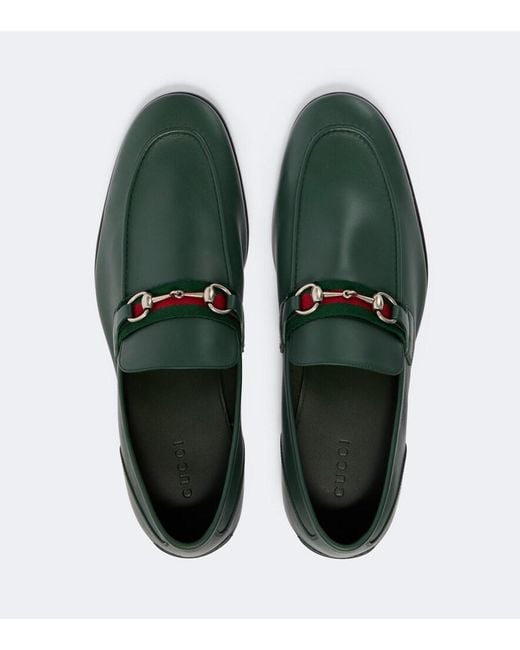 Gucci Green Como Horsebit Leather Loafers for men