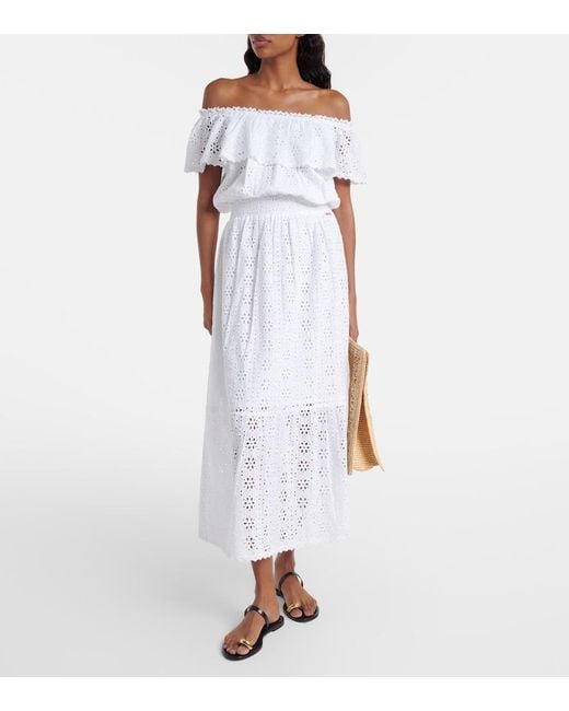 Melissa Odabash White Larna Broderie Anglaise Cotton Midi Dress