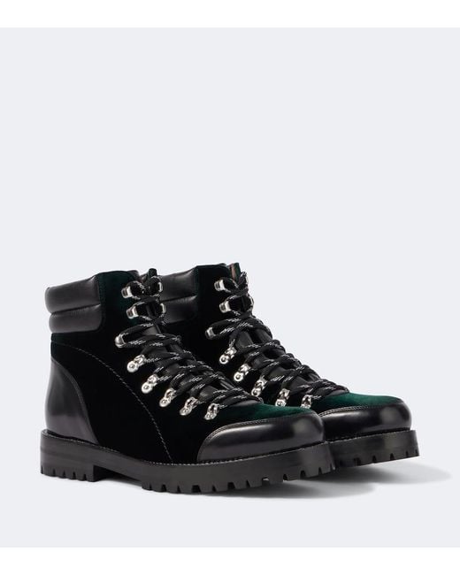 Manolo Blahnik Black Janka Leather-Trimmed Velvet Combat Boots for men