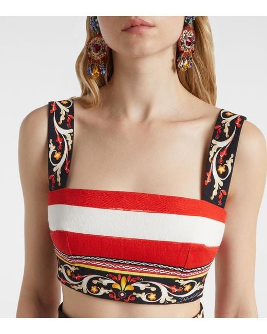 Dolce & Gabbana Red Striped Cotton-Blend Bra Top