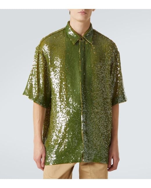 Dries Van Noten Green Sequined Shirt for men