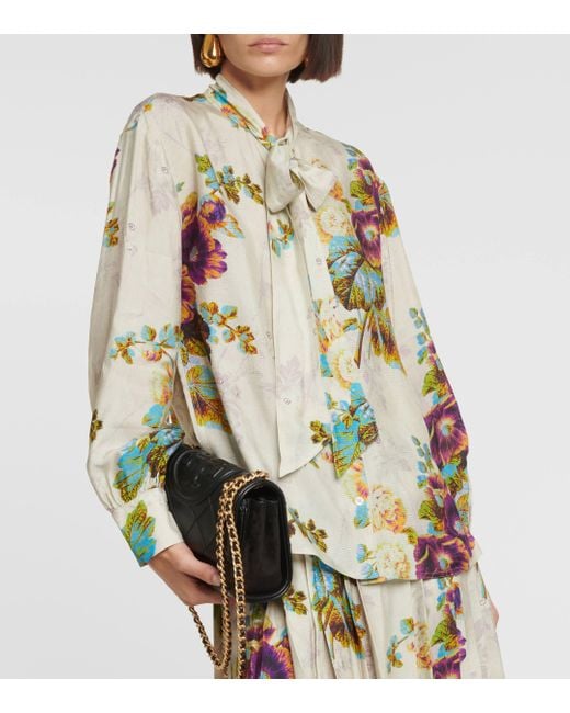 Tory Burch Green Floral Satin Blouse