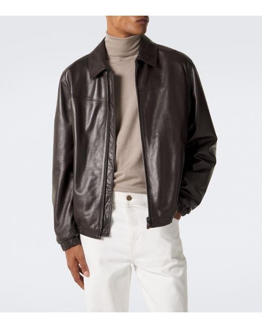 Canali Black Leather Blouson Jacket for men