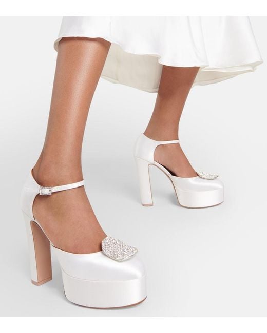 Malone Souliers White Terra Embellished Satin Platform Pumps