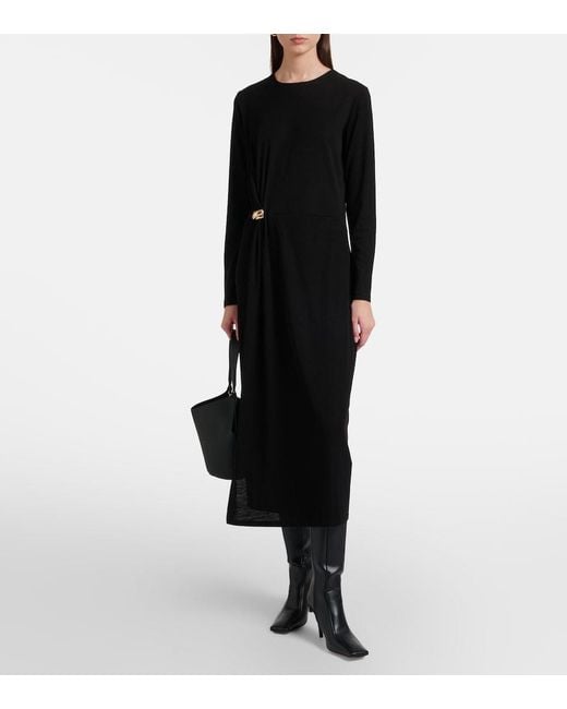 Vince Black Draped Wool-Blend Midi Dress