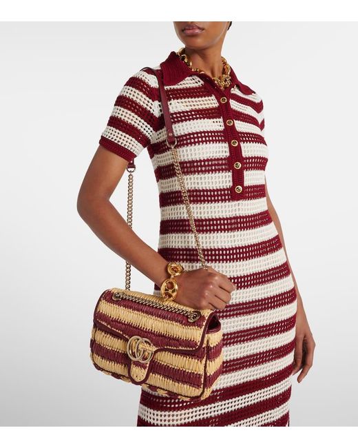 Gucci Brown Gg Marmont Medium Striped Shoulder Bag