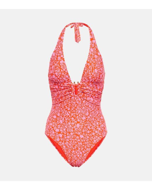 Heidi Klein Red Limpopo Floral Halterneck Swimsuit