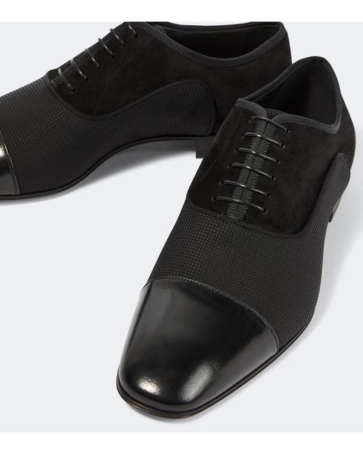 Christian Louboutin Black Greggo Leather-Trimmed Oxford Shoes for men