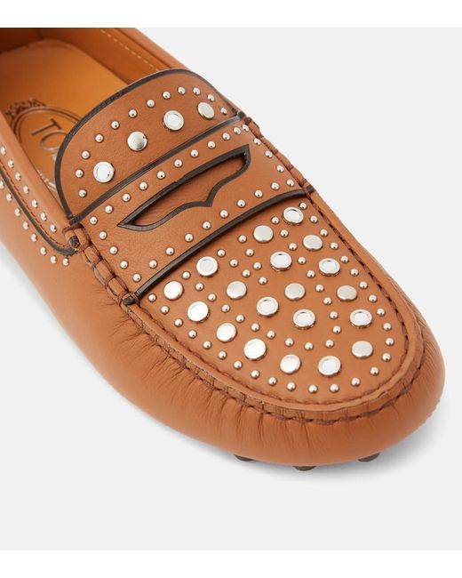 Tod's Brown Gommino Studded Leather Moccasins