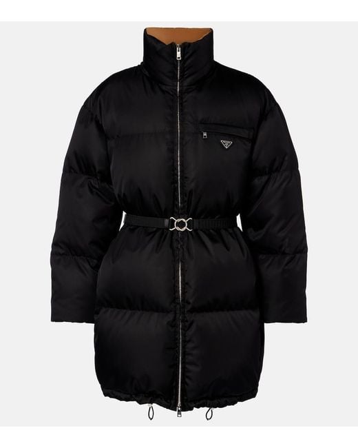 Prada Black Re-Nylon Belted Down Jacket