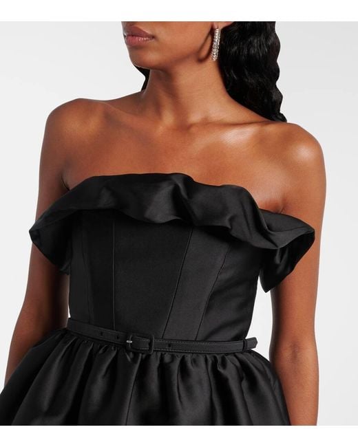 Roland Mouret Black Ruffled Draped Strapless Minidress