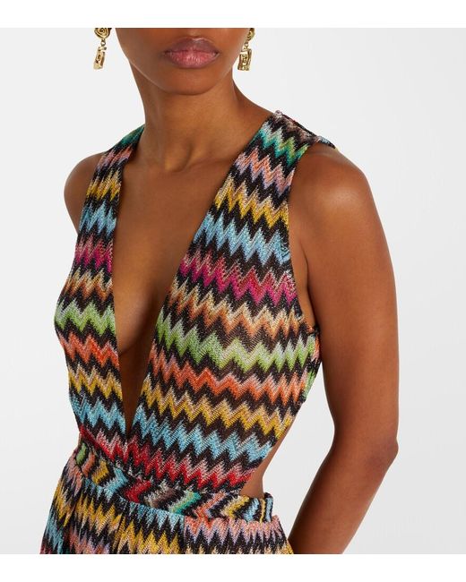 Missoni White Zigzag Open-Back Lame Jumpsuit