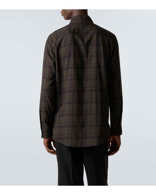 Camisa Cassandre De Franela De Algodon A Cuadros Saint Laurent de hombre de color Black
