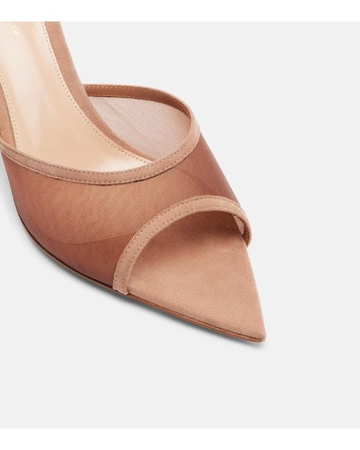 Gianvito Rossi Brown Dorotea Suede-Trimmed Mesh Mules