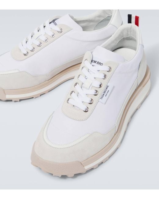 Thom Browne White Leather-trimmed Sneakers for men