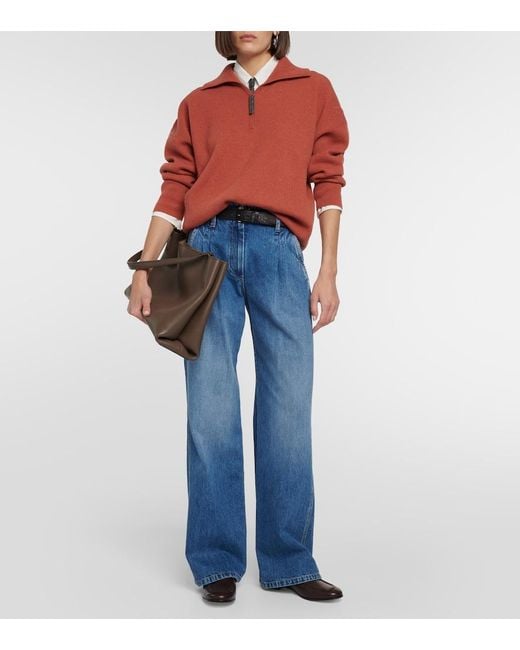 Brunello Cucinelli Red Cashmere Polo Sweater