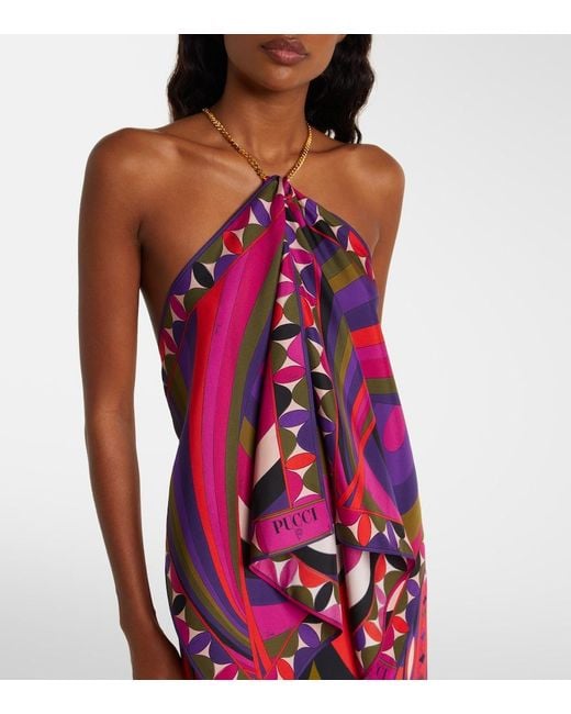 Emilio Pucci Pink Iride Embellished Silk Twill Top