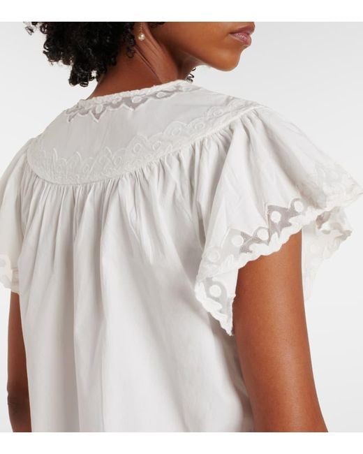 Ulla Johnson White Effie Embroidered Cotton Top