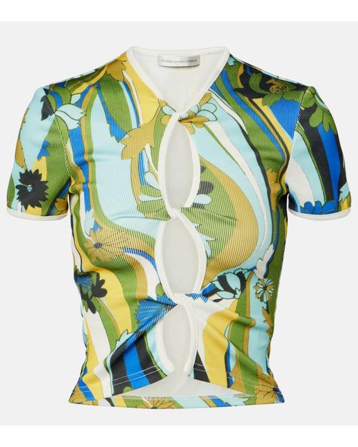 Christopher Esber Green Acidic Floral Cropped T-Shirt