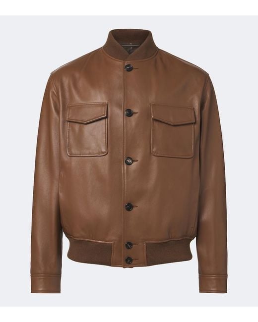 Slowear Brown Leather Bomber Jacket for men