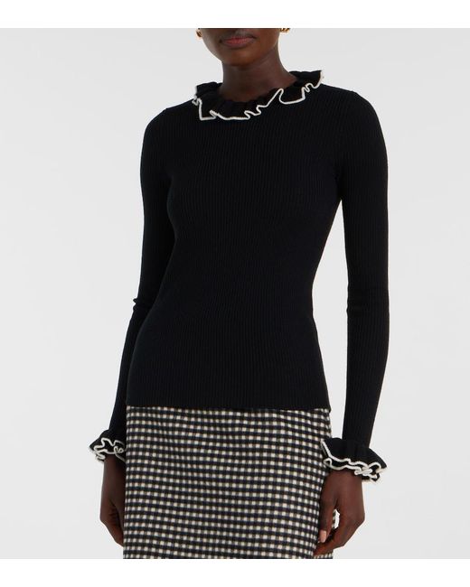 Valentino Black Ruffled Virgin Wool Sweater