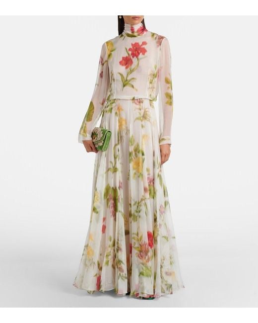 Oscar de la Renta Metallic Floral Silk Chiffon Gown