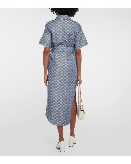 Gucci Blue Linen Gg-Jacquard Dress
