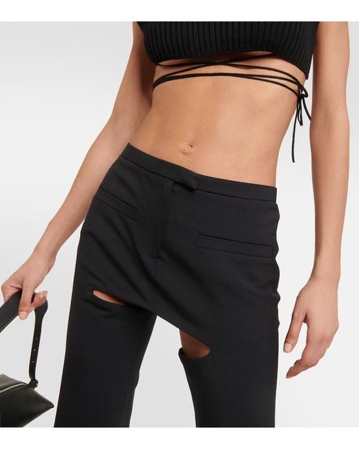 Courreges Black Cutout Wool-Blend Flared Pants