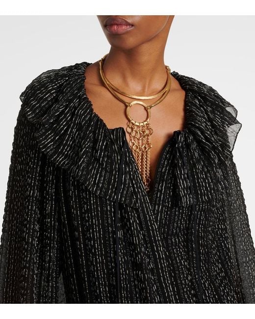 Chloé Black Ruffled Gathered Silk-Blend Gown