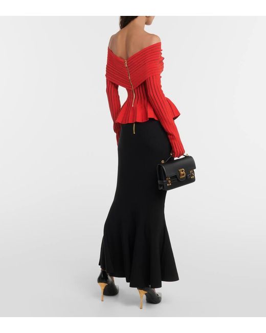 Balmain Red Off-Shoulder-Top Aus Strick
