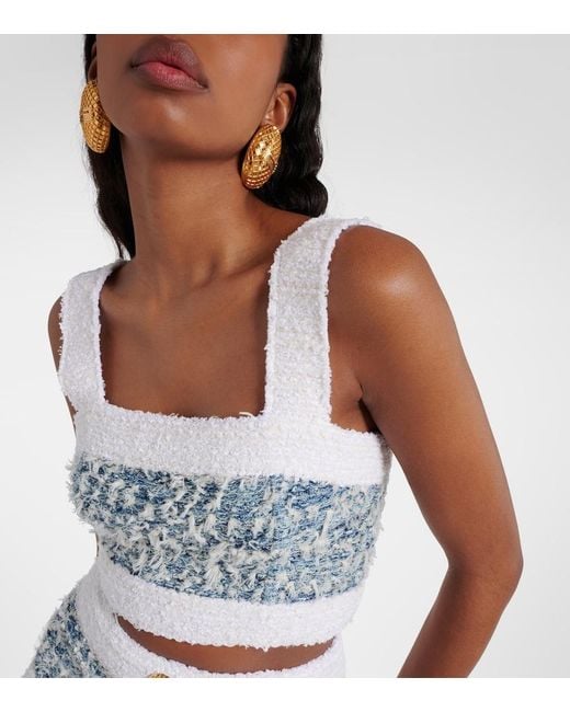 Balmain Blue Tweed Denim Crop Top
