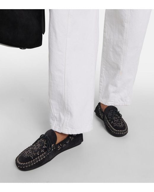 Isabel Marant Black Freen Embellished Suede Moccasins