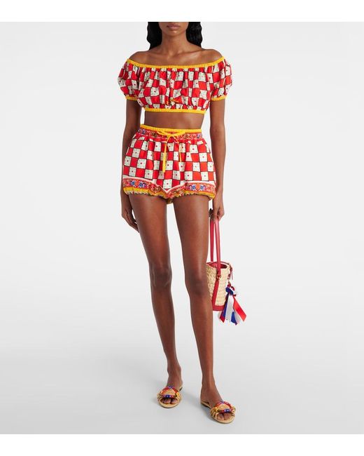 Dolce & Gabbana Red Printed Cotton Shorts