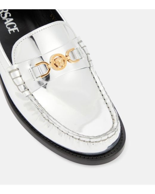 Versace White Medusa '95 Metallic Leather Loafers