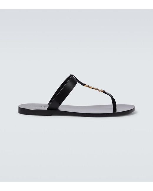 Saint Laurent Brown Cassandre Leather Thong Sandals for men