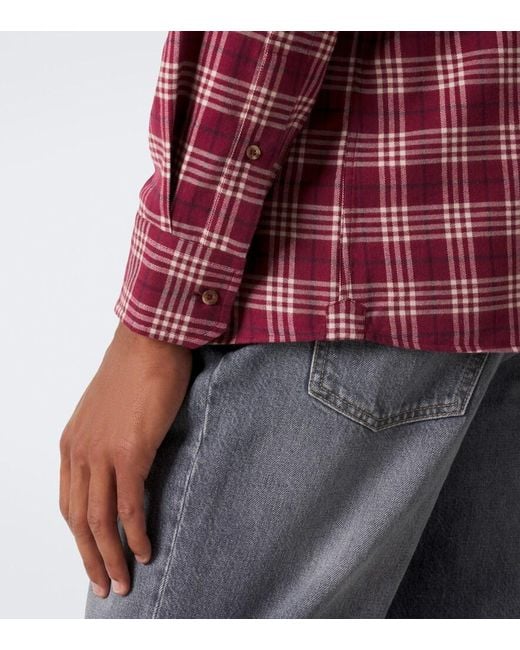 Brunello Cucinelli Red Checked Cotton-Blend Flannel Shirt for men
