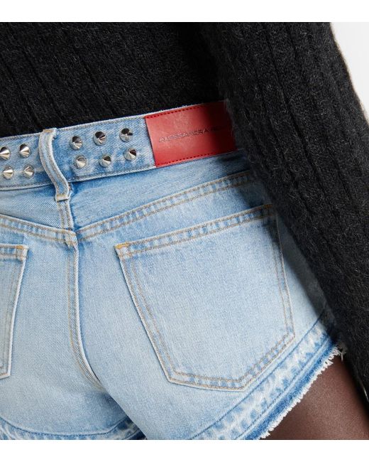 Alessandra Rich Blue Embellished Mid-Rise Denim Shorts