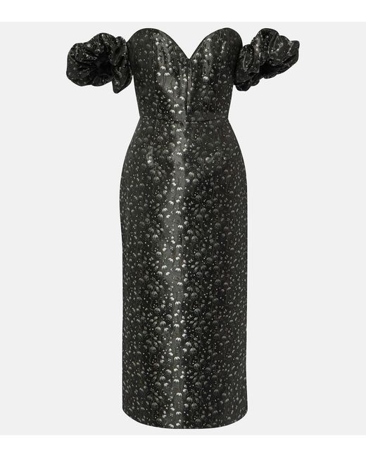 Markarian Black Adelaide Metallic Brocade Midi Dress