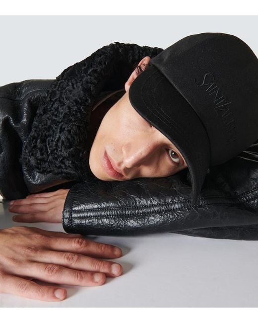 Saint Laurent Black Logo Embroidered Cap for men