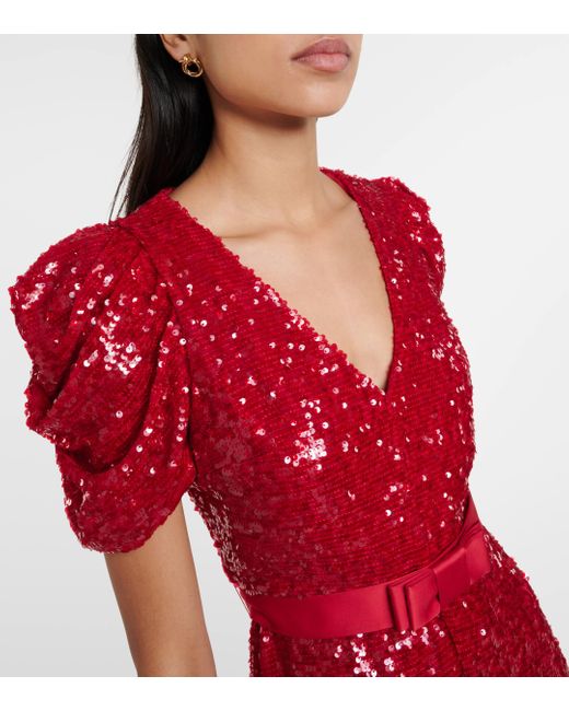 Erdem Red Asymmetric Sequined Midi Dress